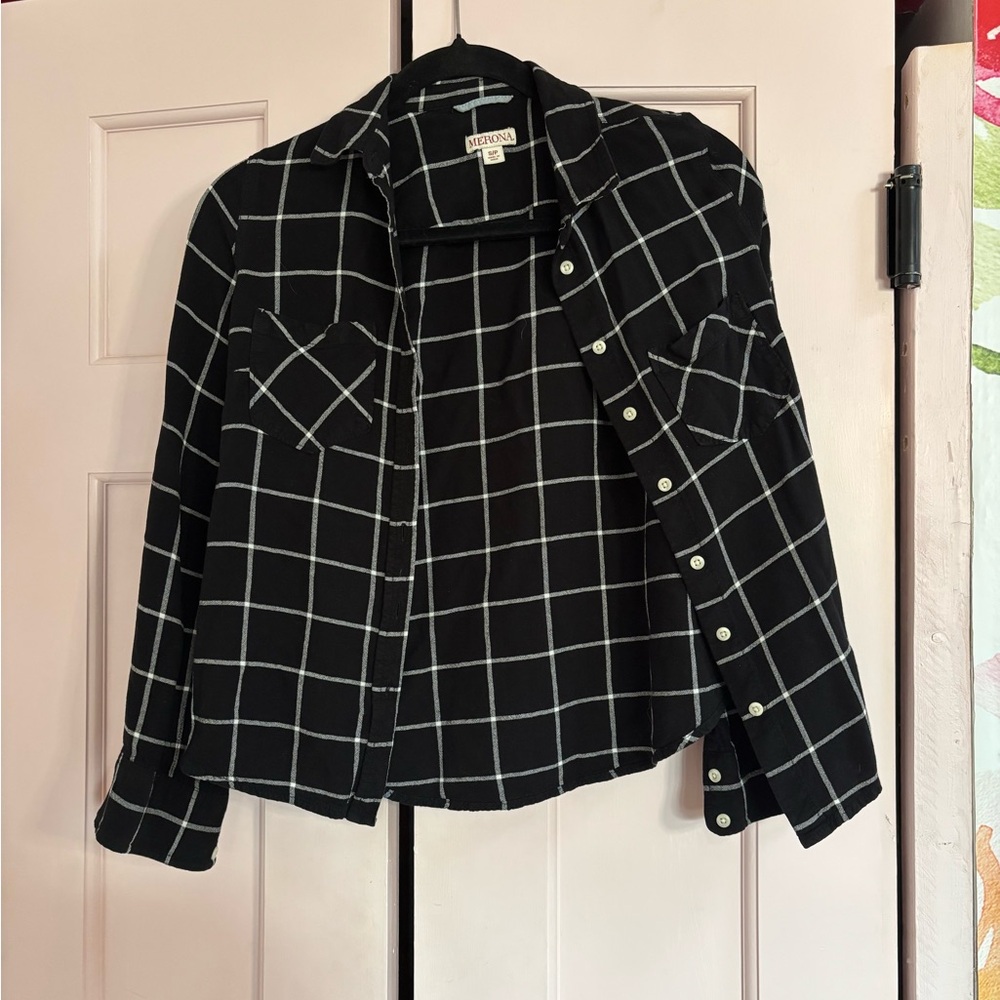 Merona Black and White Checkered Blouse